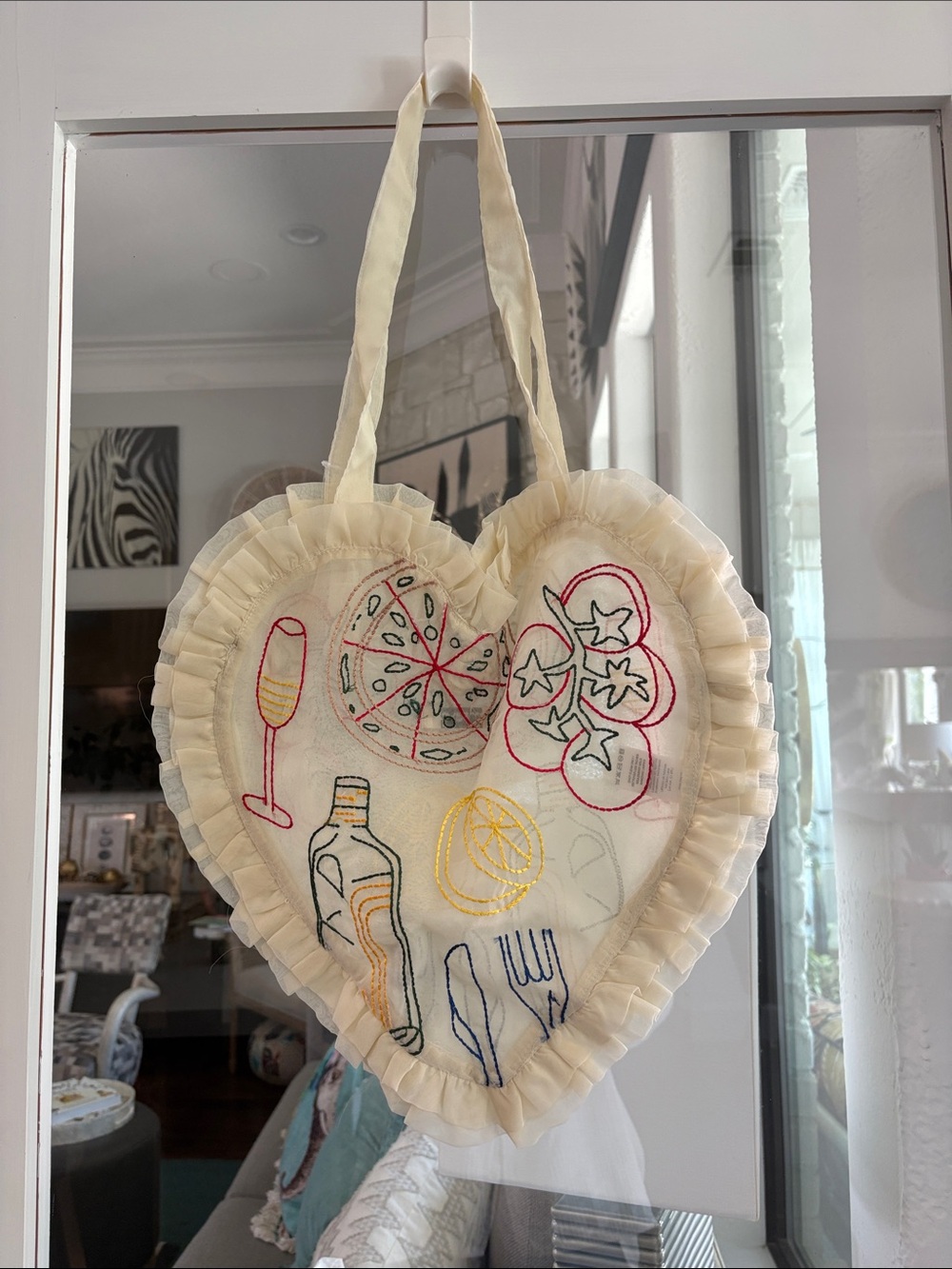 Maeve Heart-Shaped Embroidered tote Bag in Cream